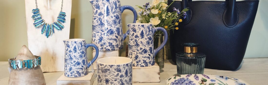 Photo of Items for sale in the shop and online Flora Gifts items in the shop including gifts for the home and garden, and Fashion and Jewellery